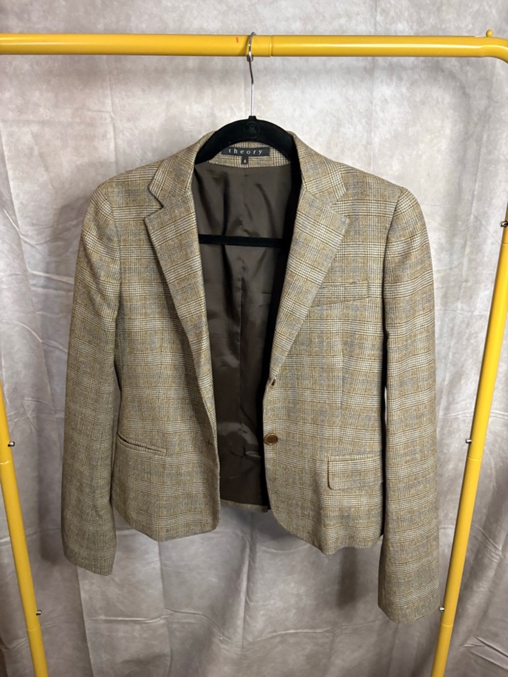 Theory Plaid Blazer Size 6 Wool Blend Tailored Jacket Workwear